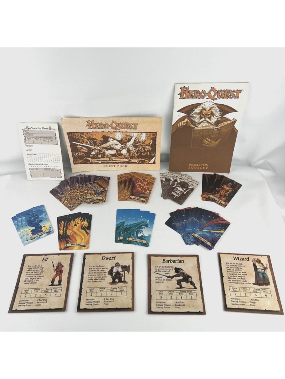 1990 Hero Quest Lot of 64 Playing Cards 4 Hero Cards Quest Book Character Sheet